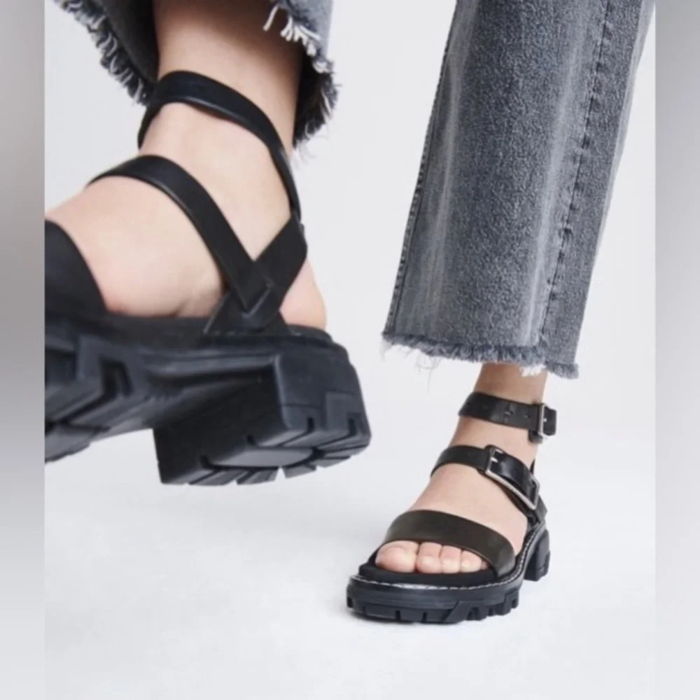 Rag & Bone Black Chunky Sandals with Leather Straps